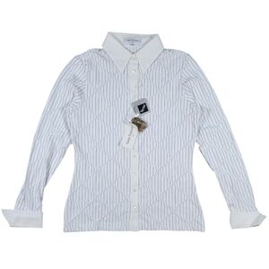 Anne Fontaine Button Up Shirt Women 3 White Pinstripe Stretch Double Cuff Office